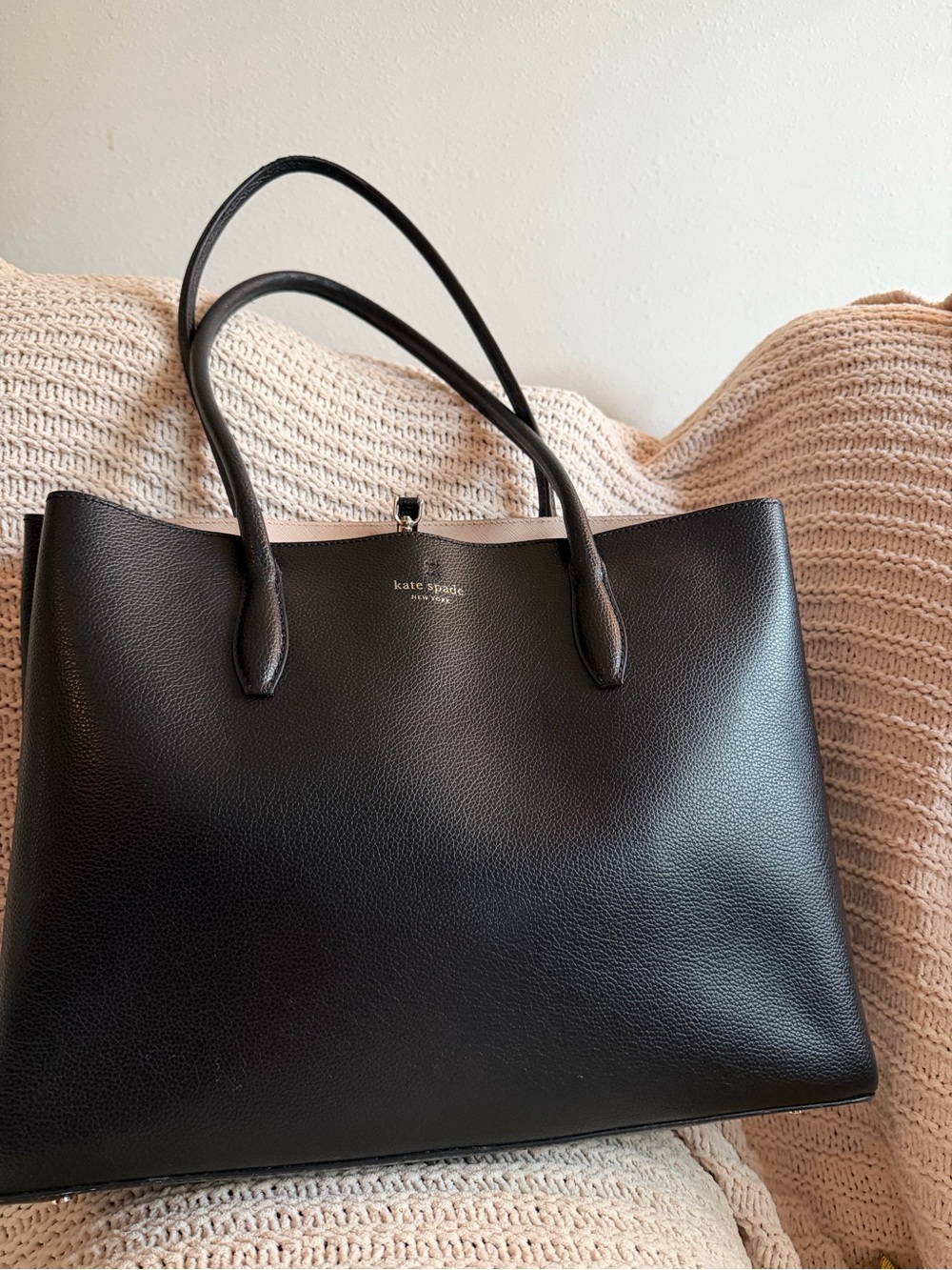 Kate Spade New York Black Pebbled Leather Eva Tote Bag Large